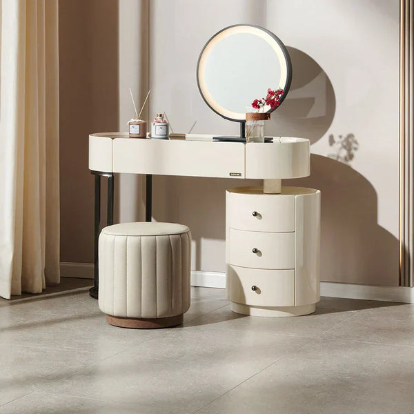 Worldmark Dressing Table With Ottoman In Stainless Steel - Gold - Luxe Maple