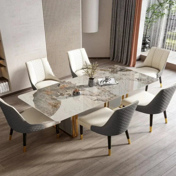 Volvo Luxury 6 Seater Dining Table in Golden Stainless Steel - Luxe Maple