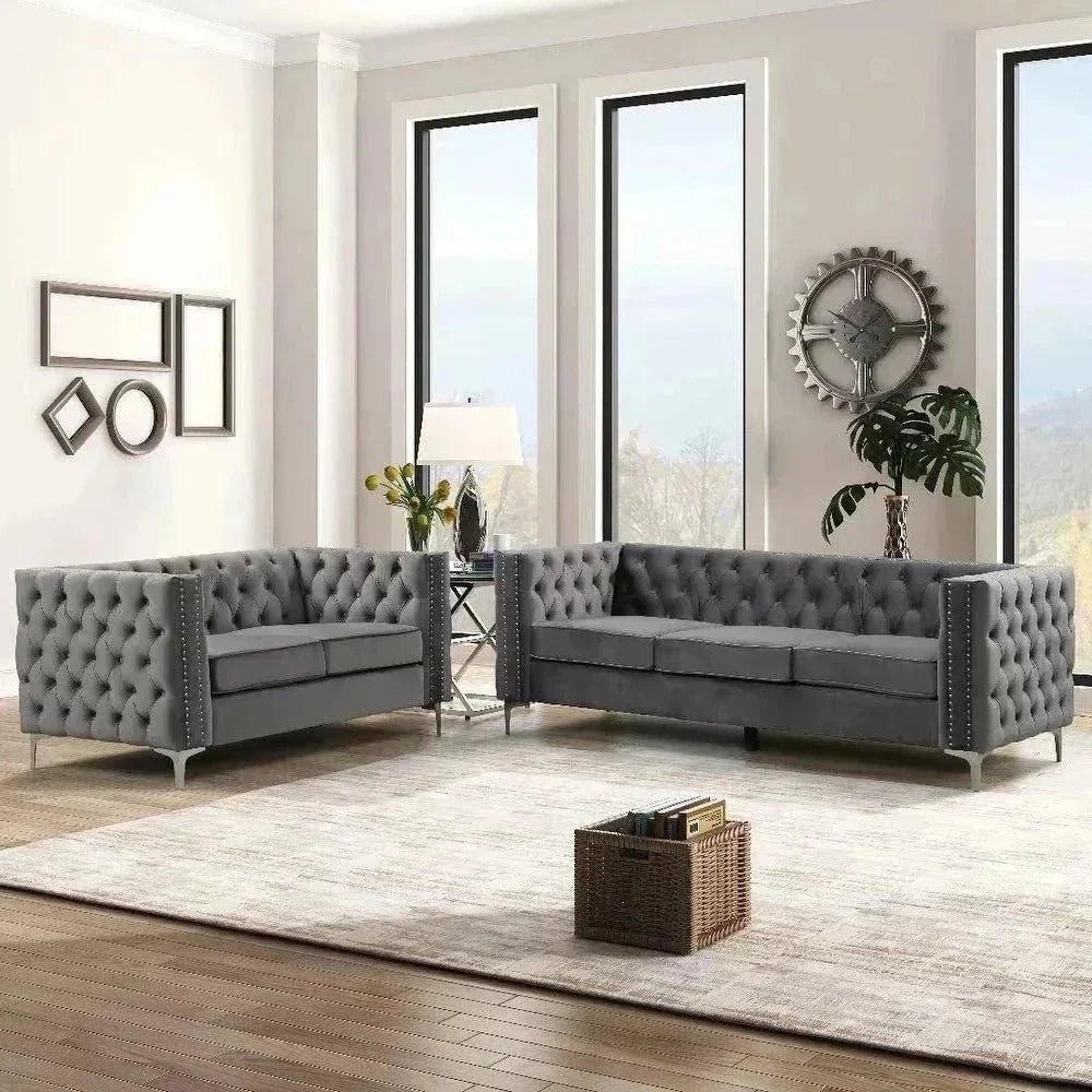 Livup Chesterfield Sofa Set Grey