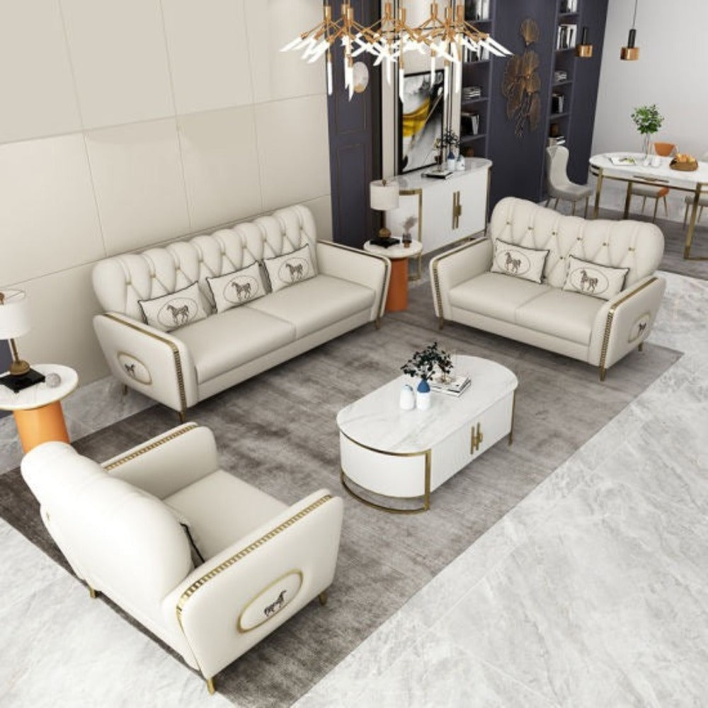 Asian Premium Straight Line Chesterfield Sofa Set in Leatherette