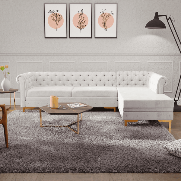 Lexis Tufted back Suede Chesterfield Sectional Sofa - Luxe Maple