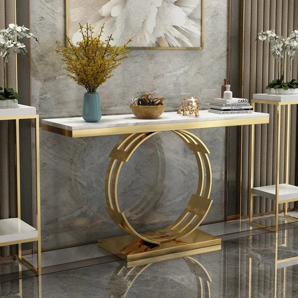 Rolex Golden Console Table - Stainless Steel White Marble
