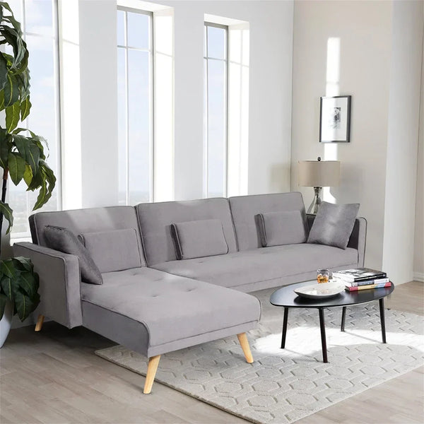 Umrao Upholstered Sectional Sofa In Grey Suede - Luxe Maple