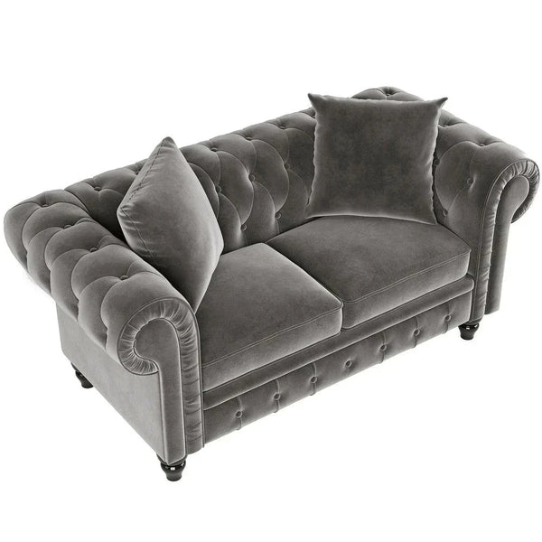 Cosmo Line Chesterfield Sofa Set in Grey - Luxe Maple