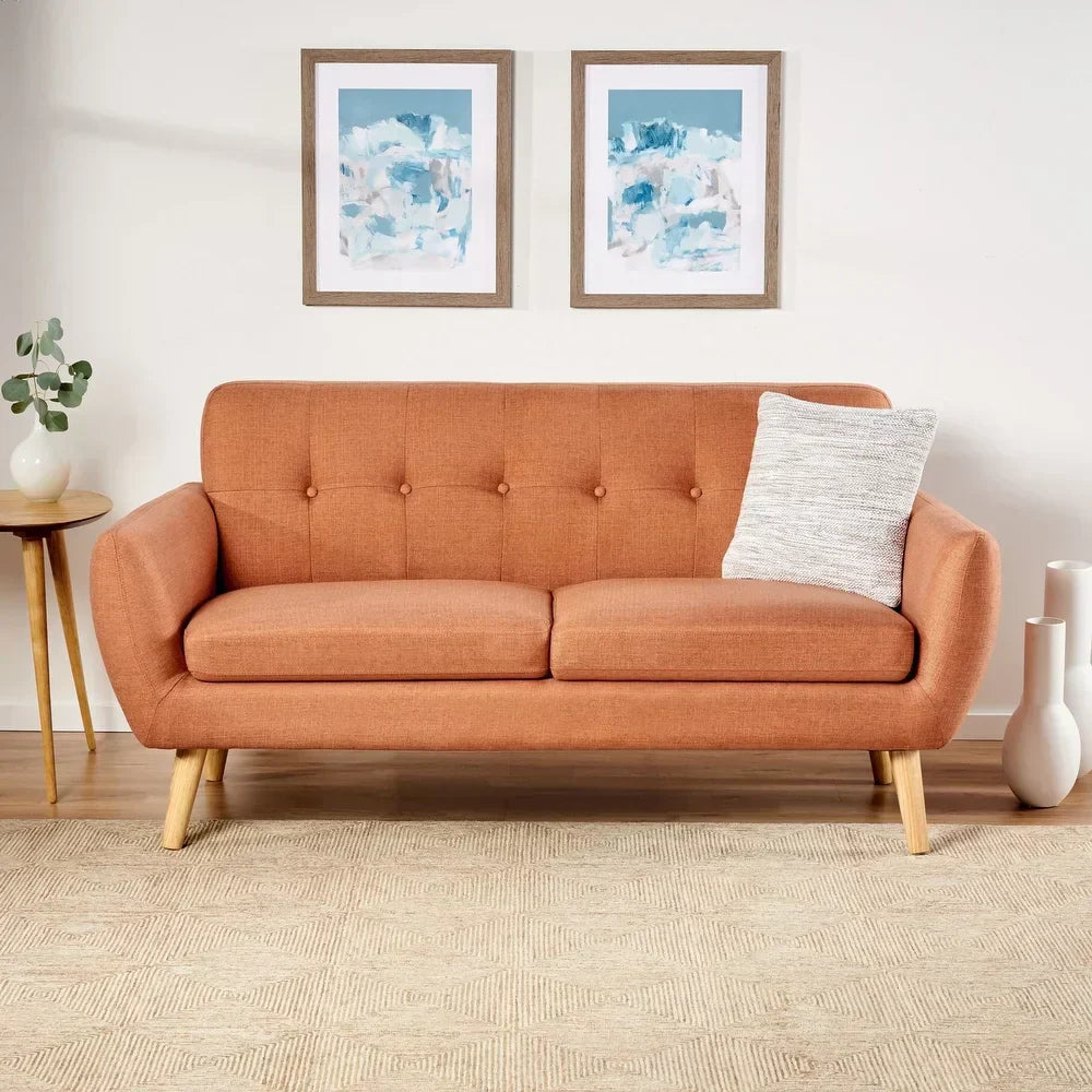 Heffy Modern Sofa Set in Suede Orange