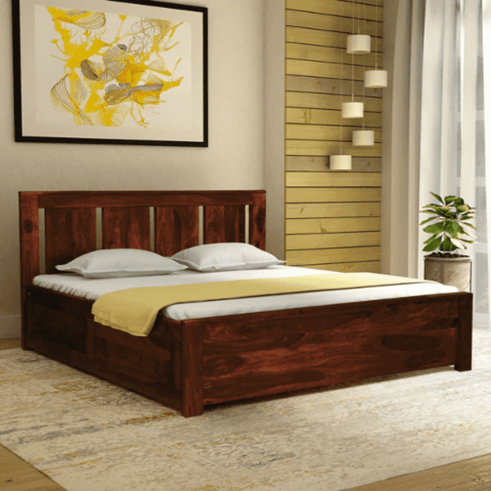 Honey Solid Wood King Size Bed with Storage in Honey Teak Finish King Pro