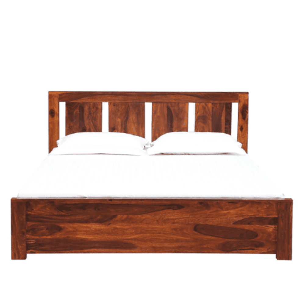 Honey Solid Wood King Size Bed with Storage in Honey Teak Finish