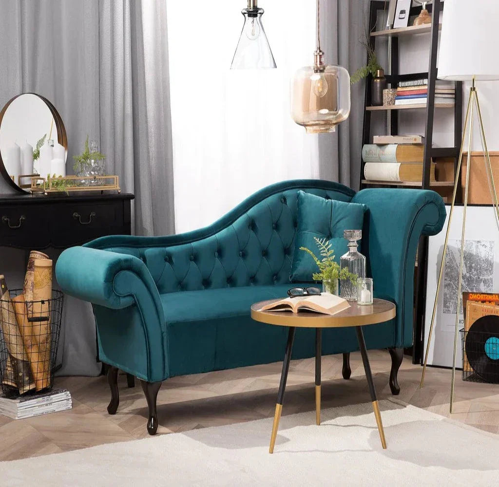 Rolly Chesterfield Lounger in Suede Teal Blue
