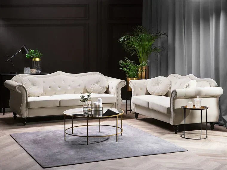 Wills Luxury Chesterfield Sofa Set in Suede White
